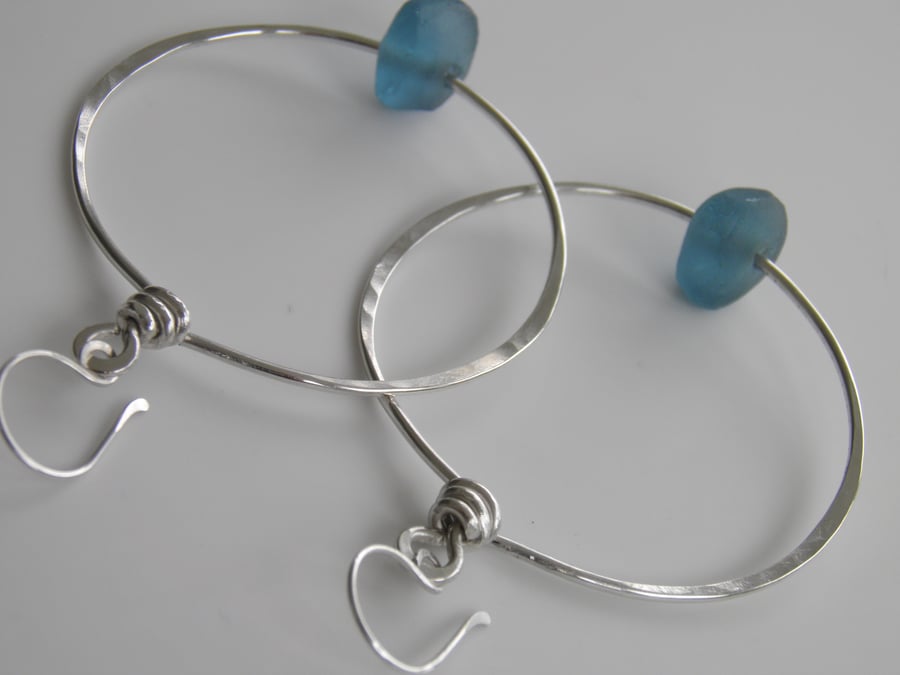 Large Sterling Silver Hoops Recycled Glass Beads