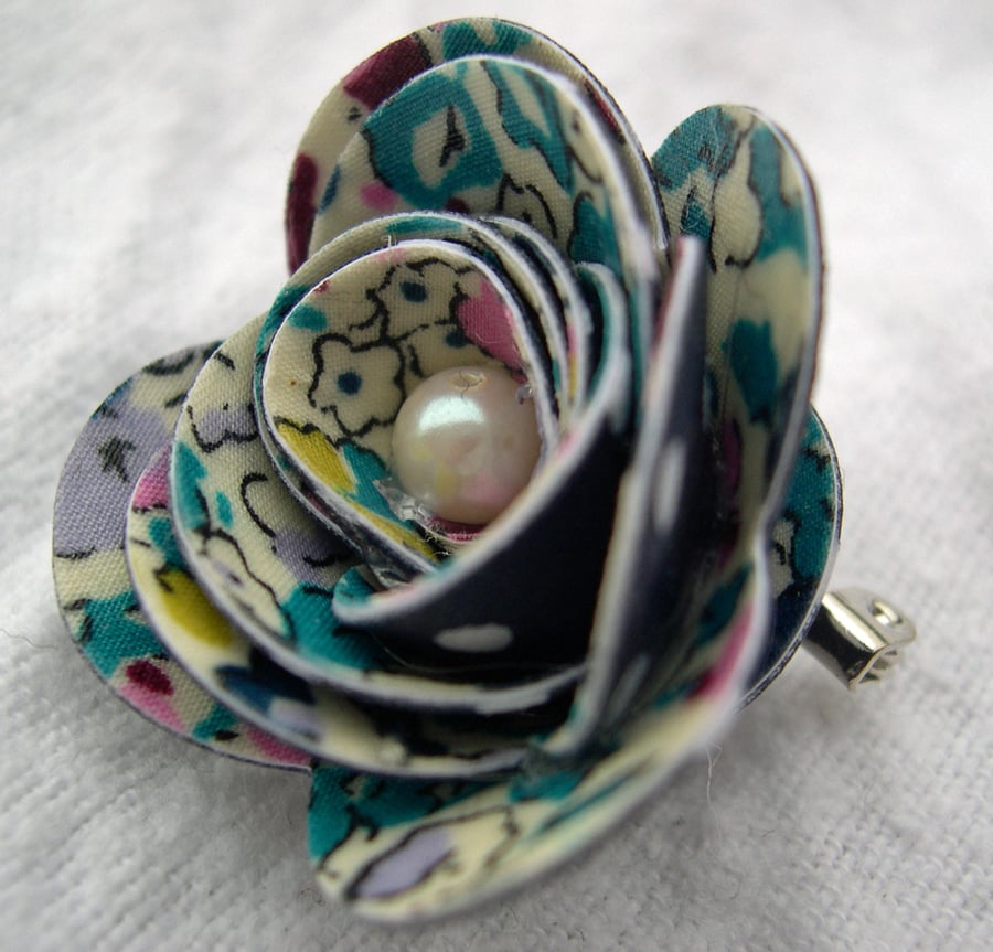 Hardened Liberty of London Fabric Rose Brooch