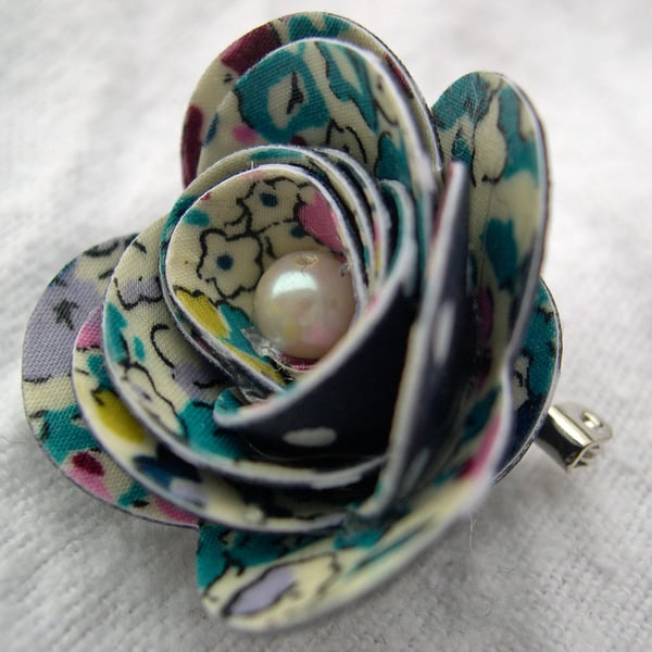 Hardened Liberty of London Fabric Rose Brooch