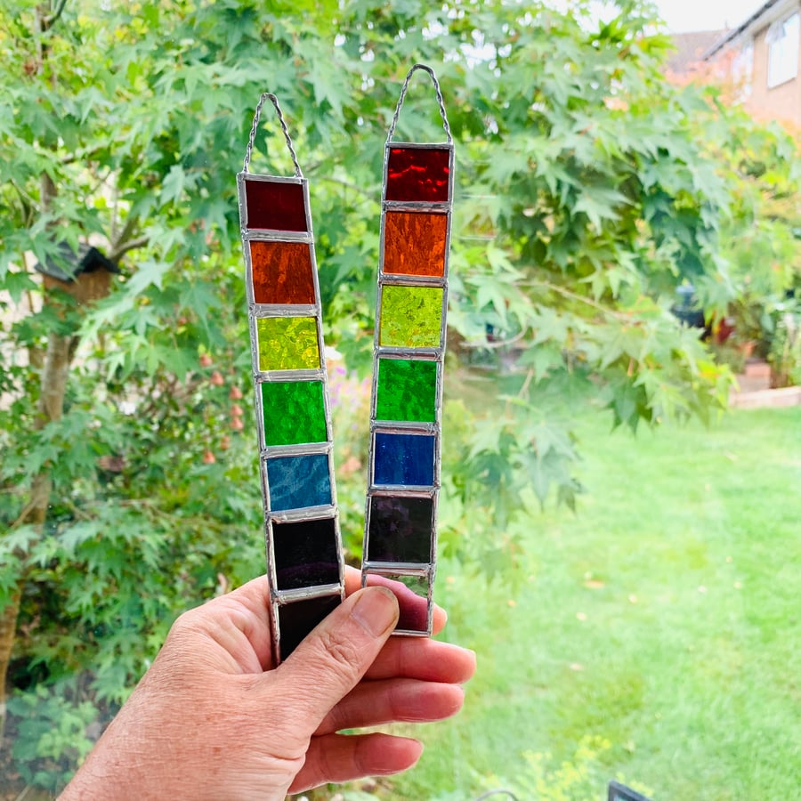 Stained Glass Rainbow Strip Garden Hanger Mini - Handmade Hanging Decoration 