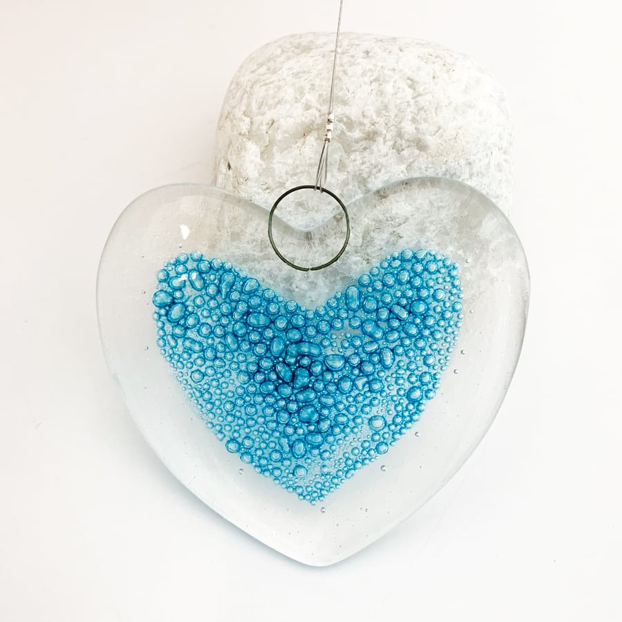Seconds Sale - Fused Glass Bubbly Big Heart Suncatcher