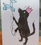 Birthday Balloon Labrador Dog Lino-Cut Handprinted Card 