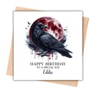 Crow & Red Moon Happy Birthday Card