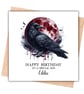 Crow & Red Moon Happy Birthday Card
