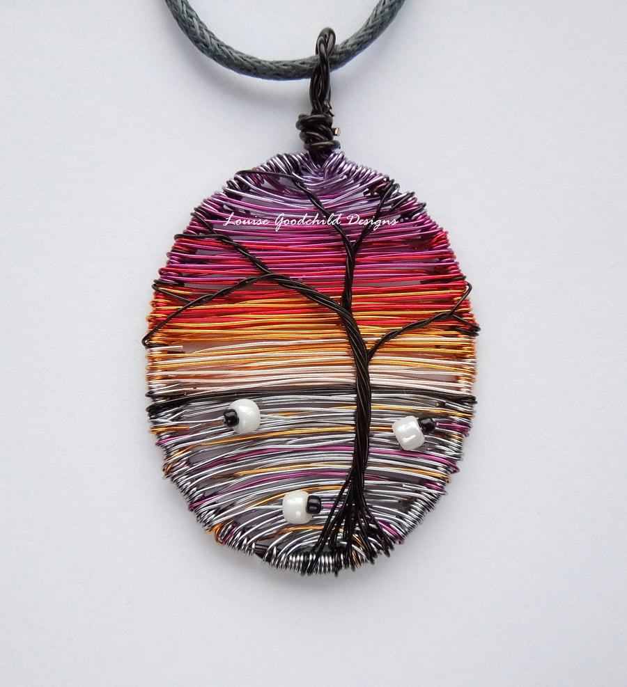 Sunset Sheep wire scene necklace, unique wearable wire art
