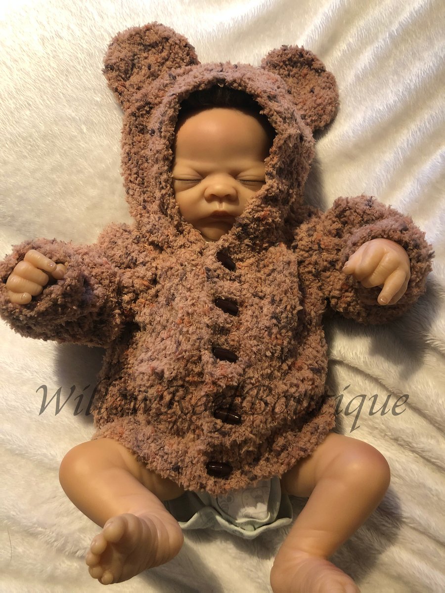 Handmade Knitted Fleece Hooded Jacket Bear Ears For Baby Age 0-6 months Unisex