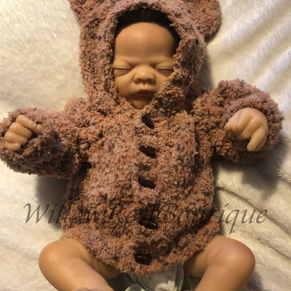 Handmade Knitted Fleece Hooded Jacket Bear Ears For Baby Age 0-6 months Unisex