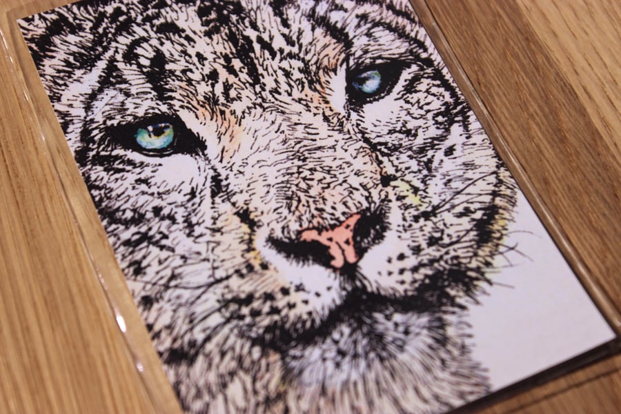 Snow Leopard ACEO Print - Mini Wildlife Art Print, Free UK Post
