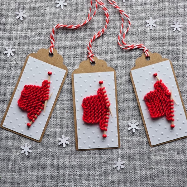 Pack of 3 Little Red Knitted jumpers Christmas Gift Tags, Present Toppers