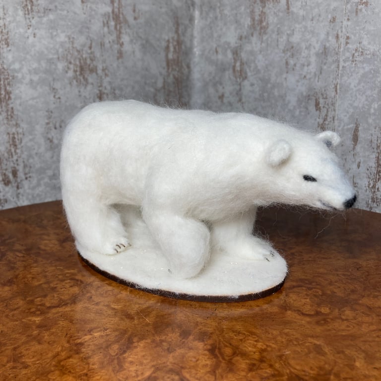 Polar Bear model, woollen sculpture, needle felted
