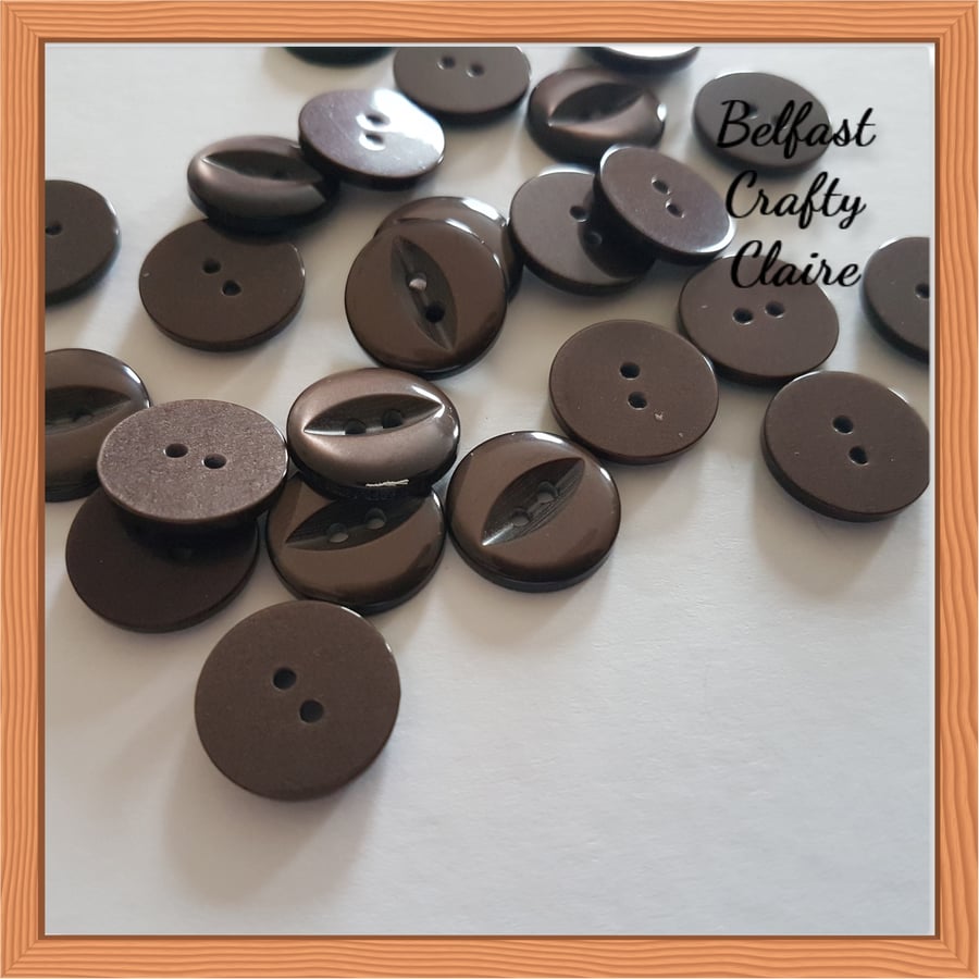 Fish Eye Style - Resin Buttons - DARK BROWN - 4 Sizes Available