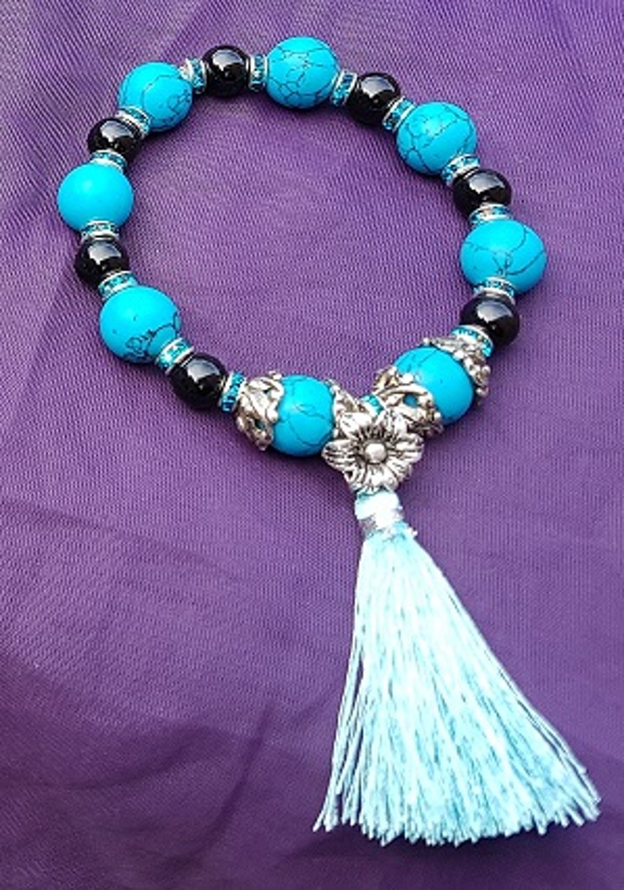 Beautiful Turquoise Stretch Bracelet with Tassel