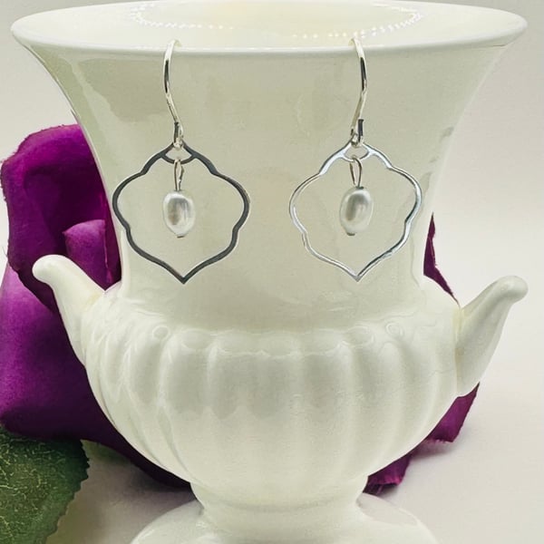 Pale Blue Freshwater Pearl & Sterling Silver Cloud Pendant  Earrings