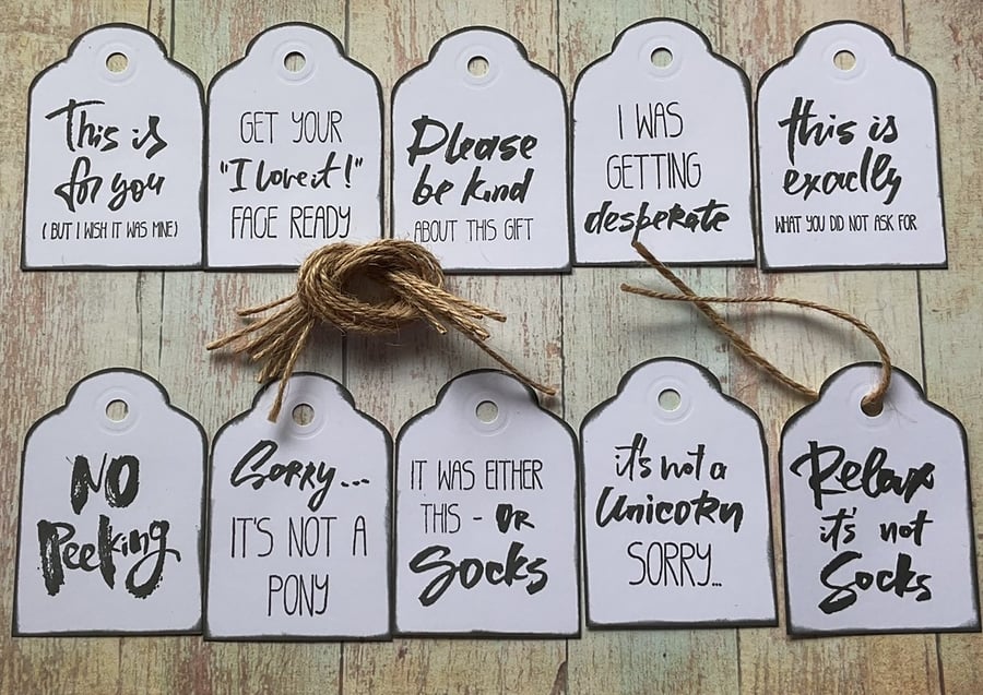 Funny Gift Tags - pack of 10 tags and twine - Black
