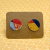 Recycled plastic graphic yellow, orange and blue disc studs