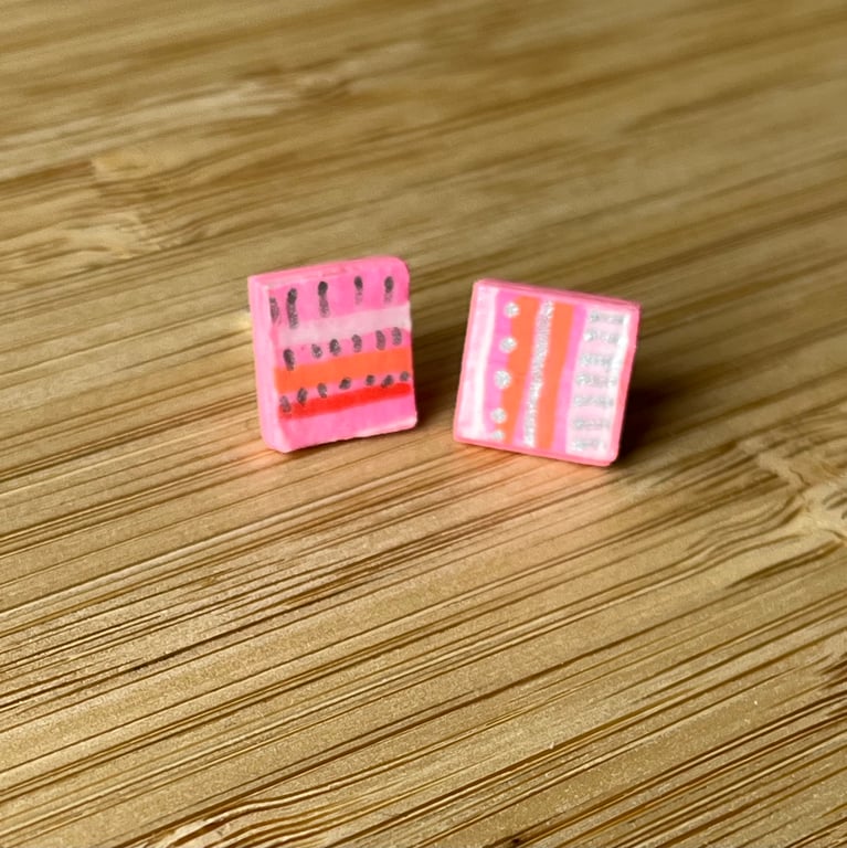 1 CM Square Stud Hand-painted Paper Earrings