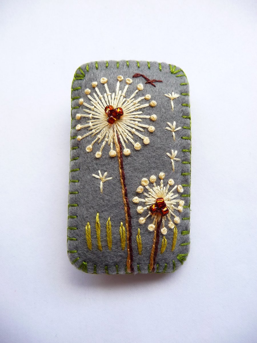 ON SALE - 20% off - Rectangle Shape Dandelion inspired handmade felt brooch