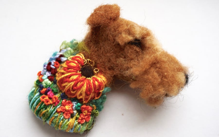 Needle Felted Airedale Terrier Brooch