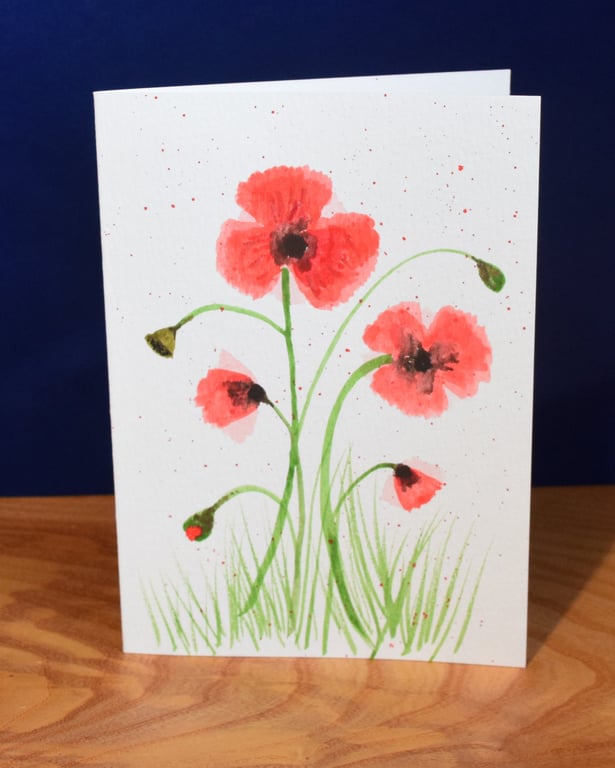 Red poppies - watercolour, individually hand painted. Greeting card