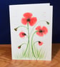 Red poppies - watercolour, individually hand painted. Greeting card