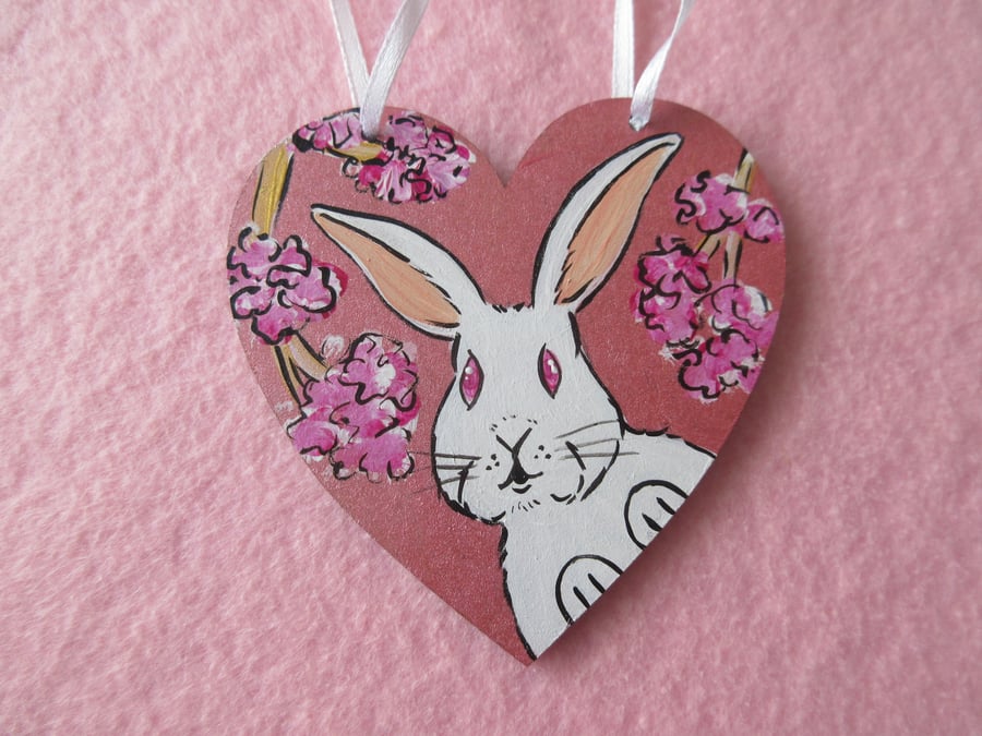 Bunny and Cherry Blossom Bunny Rabbit Hanging Heart Home Decoration
