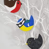 3 Garden bird decorations - clay robin, bluetit and blackbird bird lover gift