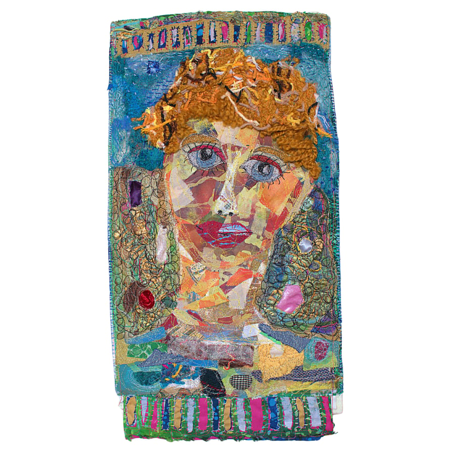 Textile portrait - fibre art - eco gift - wall hanging - ready to hang