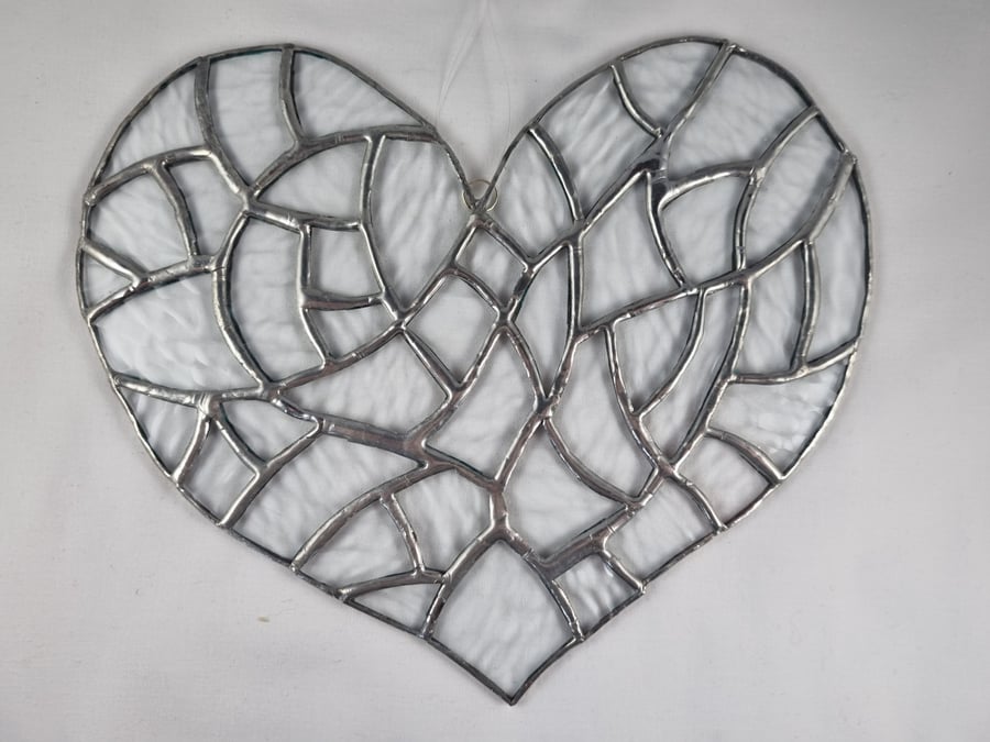 551 Stained Glass Large Multi Heart - handmade hanging decoration.