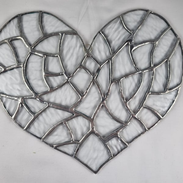 551 Stained Glass Large Multi Heart - handmade hanging decoration.