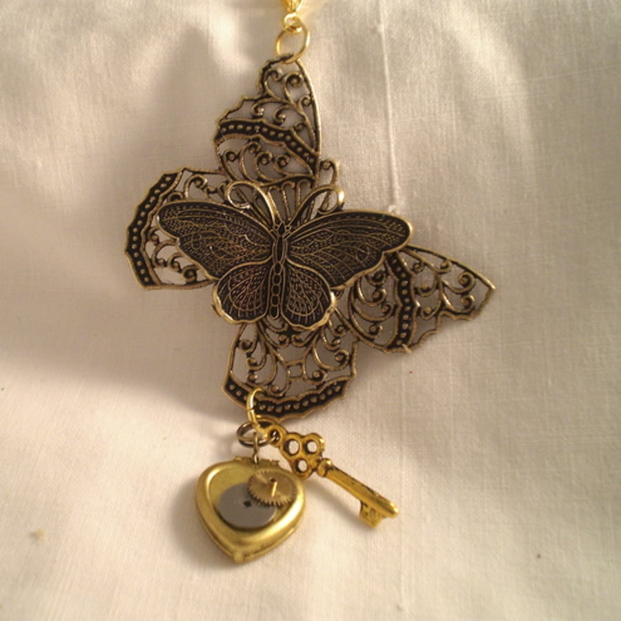Steampunk "My Butterfly Heart" Necklace