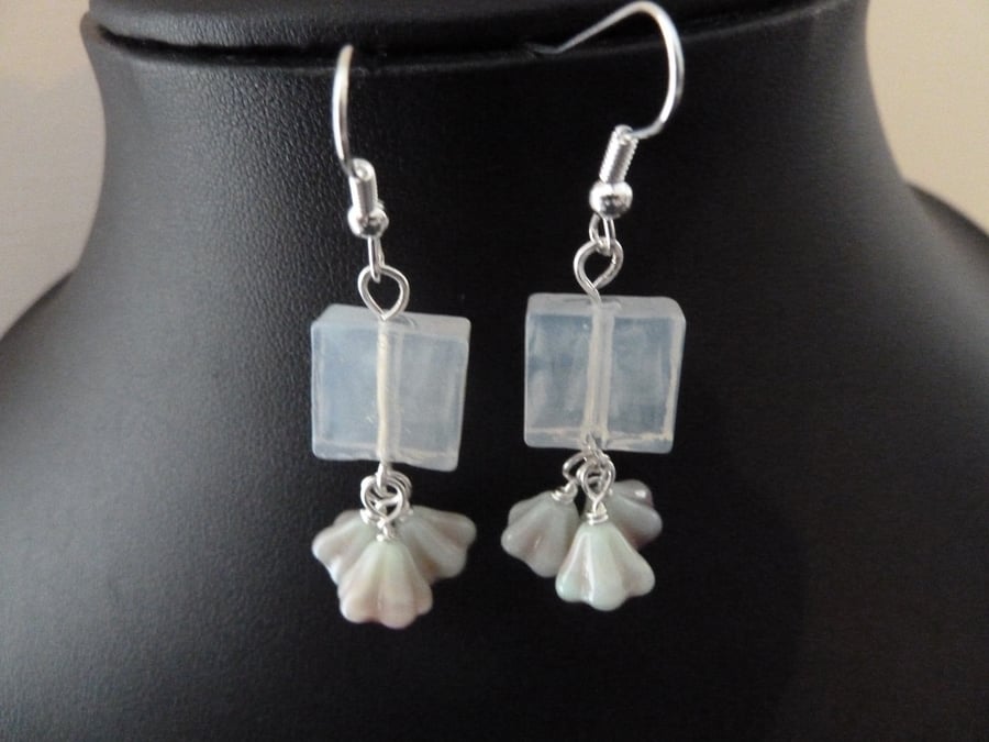 SALE white flower drop earrings