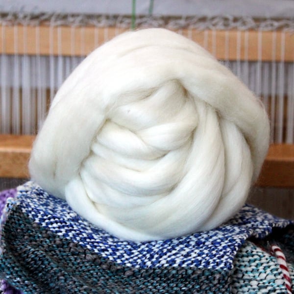 White Falkland Wool Combed Top 100g  Undyed 