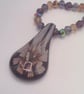 Purple Floral Patterned Glass Pendant on a Mixed Purple Crystal Necklace - Image 3