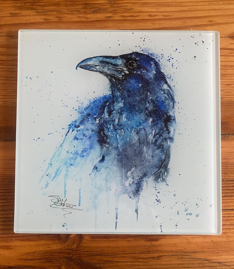 Raven Glass Trivet, Crow Pot Stand, Table Mat, Placemat, Hot Plate Table Protect