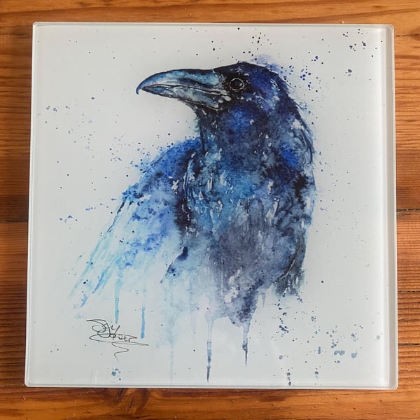 Raven Glass Trivet, Crow Pot Stand, Table Mat, Placemat, Hot Plate Table Protect