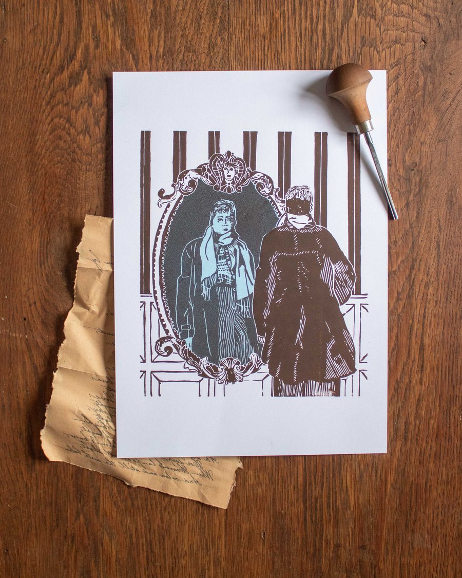 Upon reflection  A4 Lino print