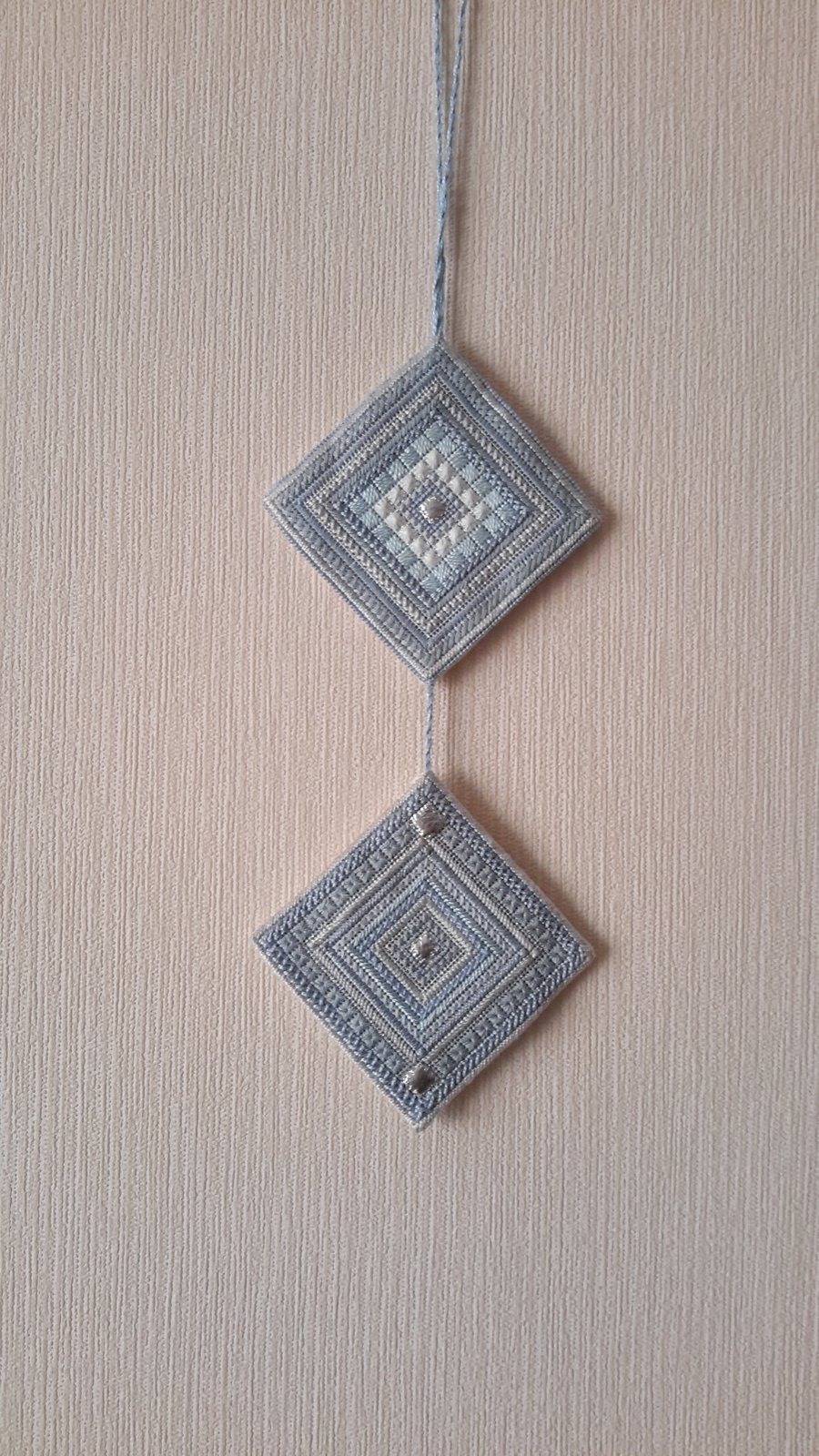 Reduced, Hand Embroidered Needlepoint Wall Hanging, Double Tile Hanger 