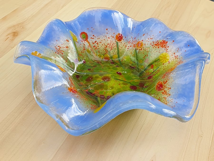 Fused Glass ‘Meadow’ Floral Shaped Bow
