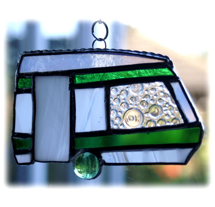Caravan Suncatcher Stained Glass Classic Green Camping  