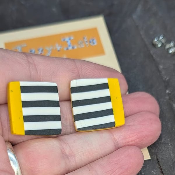 Modern mustard and stripe square studs