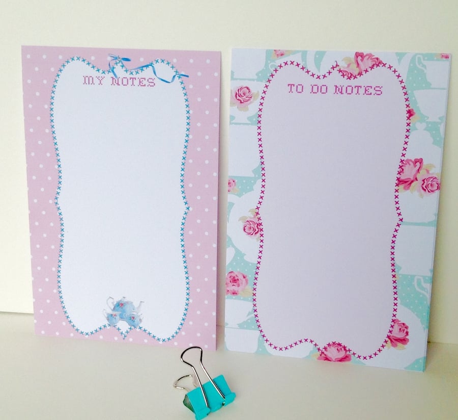 Notebook,MemoCards,Jottdown Style,'Teatime and Tea Rose' Design,Handmade. 