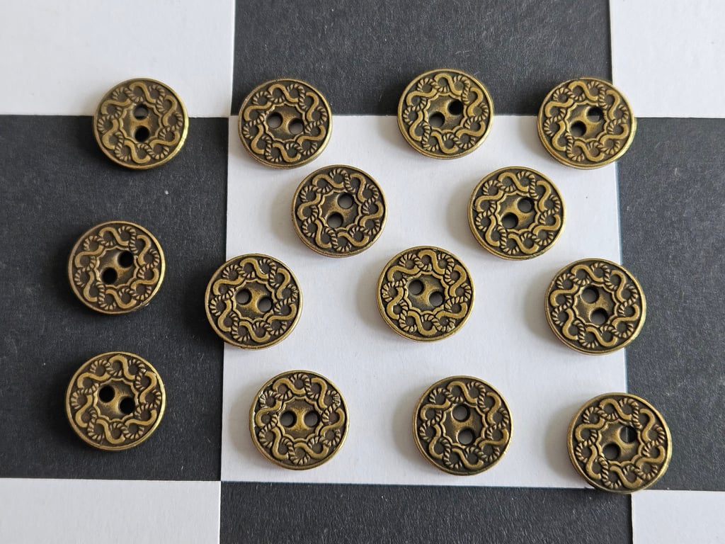 1 2" 12.5mm 20L Vintage designer buttons Antique Brass