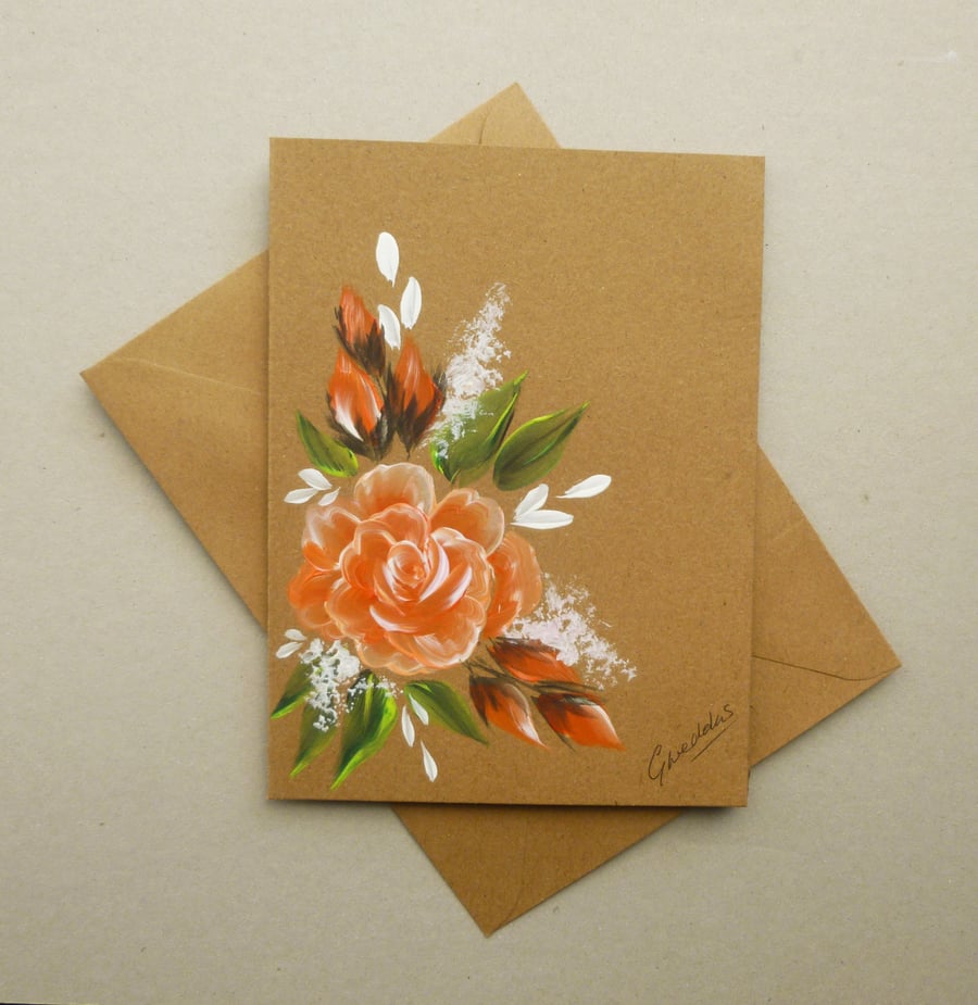 original art hand painted floral greetings card ( ref F 1011 A9 )