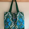Vintage Barkcloth Large Tote Bag