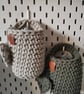 Small Hanging Basket:crochet, handmade, 5mm Recycled Cotton Cord