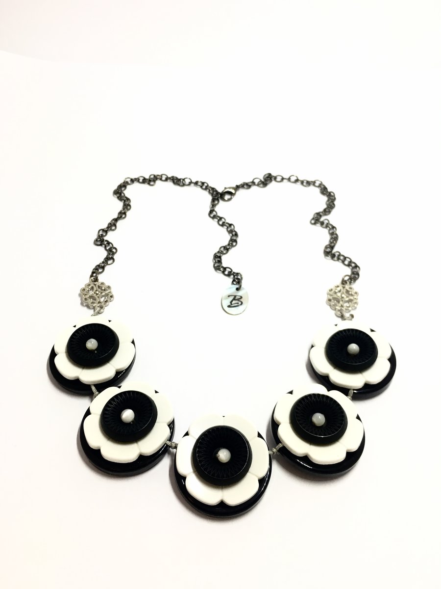 SALE - Black and White colour theme button handmade necklace  - one off item