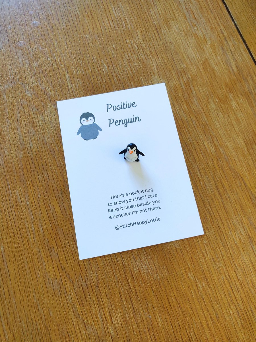 Positive Penguin Pocket Hug, Penguin Lover Gift, Mini Resin Penguin, Crochet Pen