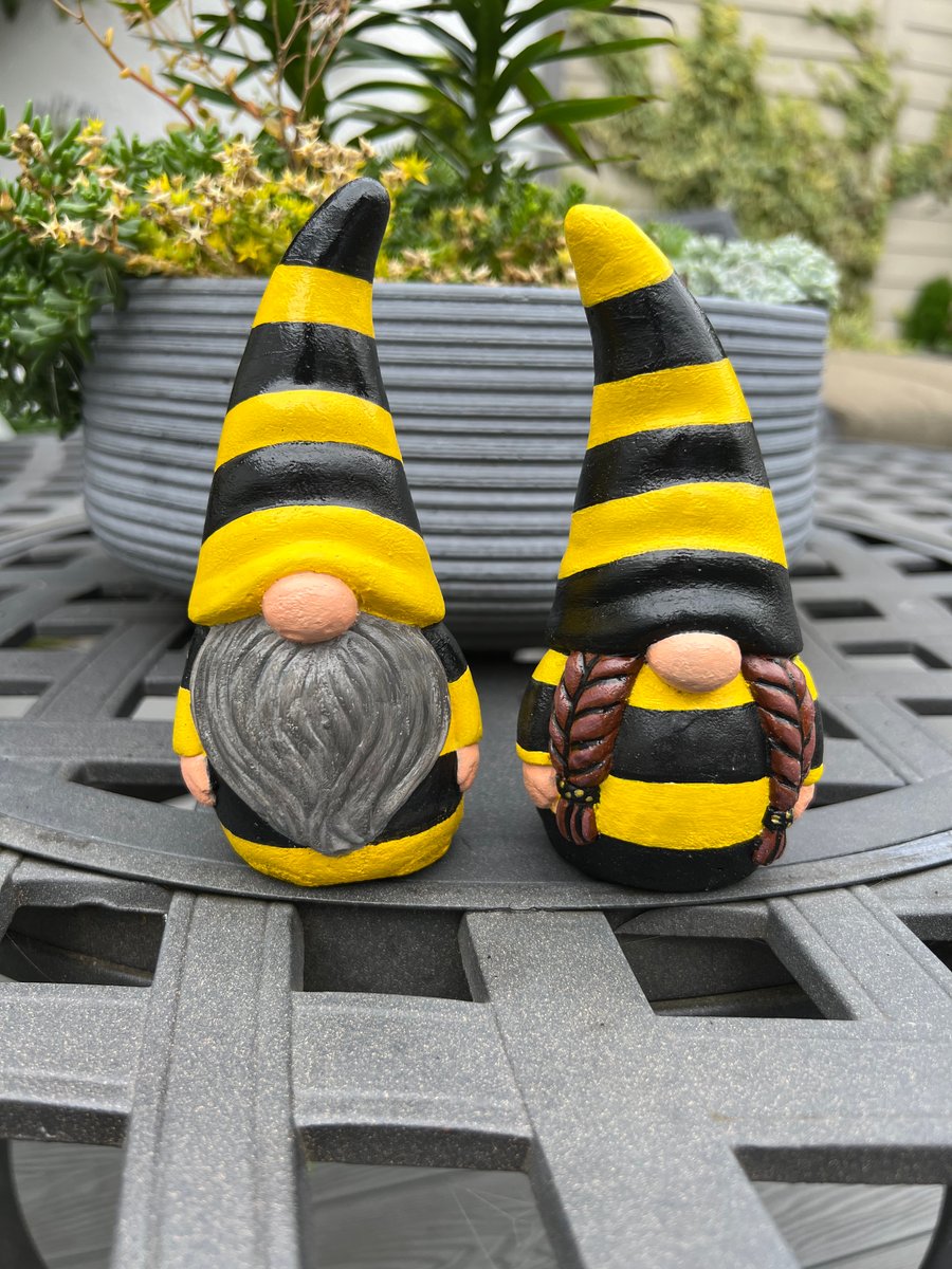 Pair of Bee Gonks, Gnomes, garden ornaments 
