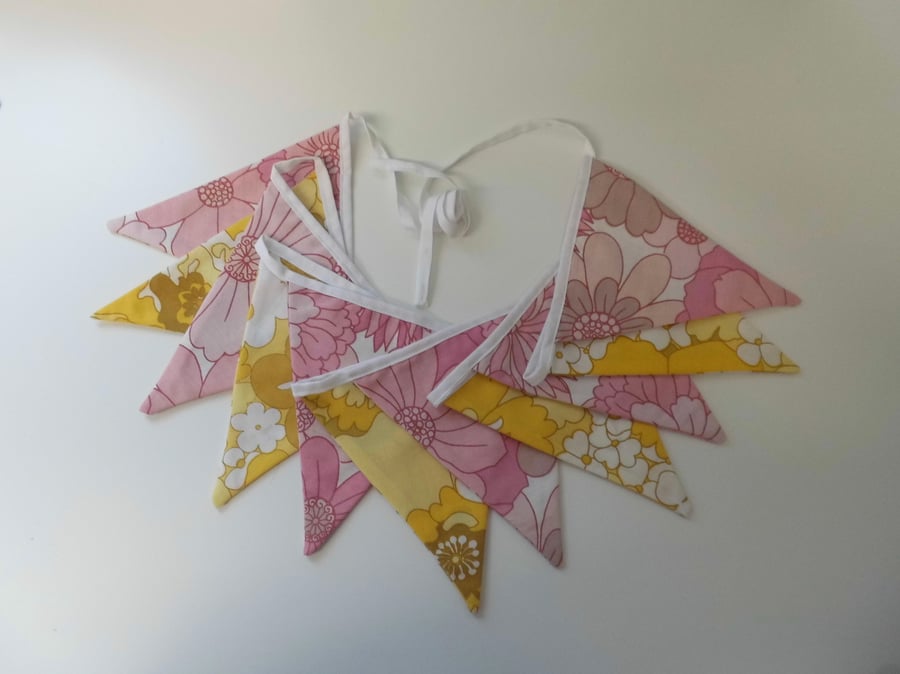 SOLD Bunting pink and yellow bright retro fabric 