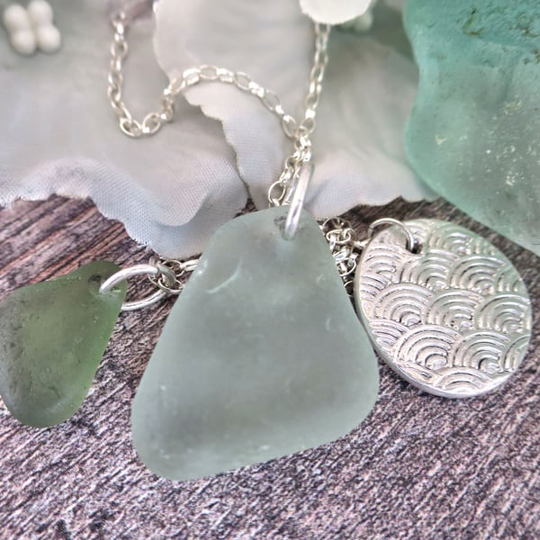 Aqua Scottish Sea Glass and Silver Necklace